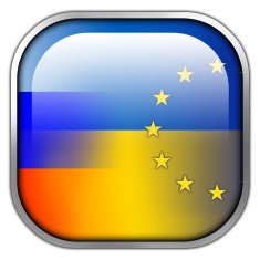 Ukraine EU and Russia Flag square glossy button