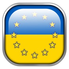 Ukraine and EU Flag square glossy button