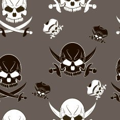 Seamless pattern with skulls and pirate sword gray background
