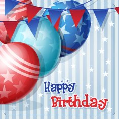 Greeting card to birthday with balloons and flags