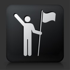 Black Square Button with Man & Flag Icon