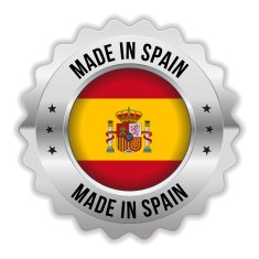 Round made in spain badge with chrome border