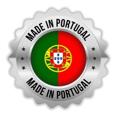Round made in portugal badge with chrome border