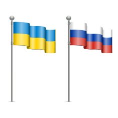 Flags of Ukraine and Russia