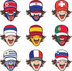 collection of screaming faces with flags on caps