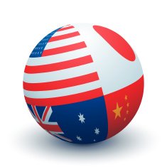 World Flags Sphere Four Flag USA JP AUST CH Mix