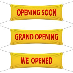 Opening Soon Grand and We Opened banners