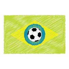 Football soccer ball on brazil flag Scribble effect Flat design
