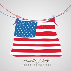 Hanging national flag with text Fourth of July