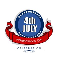 Sticker design with text 4th July and red ribbon