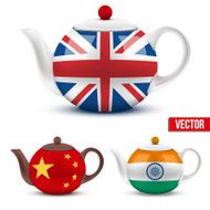Set of ceramic teapot with flag British India and China