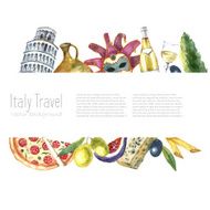 Set of Italy icons watercolor illustration N8