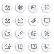 Email flat contour icons on white buttons