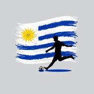 Soccer Player action Oriental Republic of Uruguay flag on background