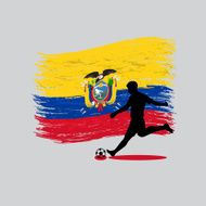 Soccer Player action with Republic of Ecuador flag on background