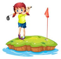 An island with a girl playing golf N2