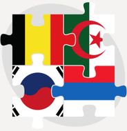Belgian Algerian Russian and South Korean Flags in puzzle