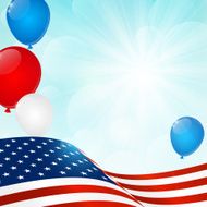 Independence Day card with American flag and balloons
