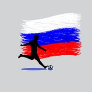 Soccer Player action with Russian Federation flag on background