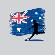 Soccer Player action with Commonwealth of Australia flag on background
