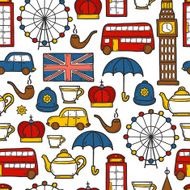 Seamless background with cute hand drawn cartoon objects on London N3