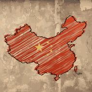 China scribbled flag map on wooden background