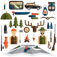 flat design icons of fishing and hunting theme