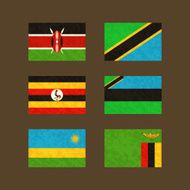 Flags of Kenya Tanzania Uganda Zanzibar Rwanda and Zambia