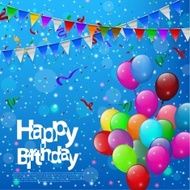 Happy Birthday with colorful balloons in blue background