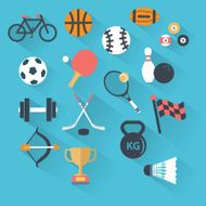 Set of sport icons in flat design with long shadows