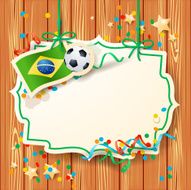 Soccer background with label and Brazilian flag