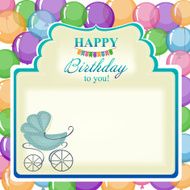 Children&#039;s greeting background with blue stroller N2