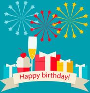Happy birthday card with gifts champagne N2