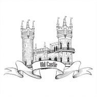 Ancient castle building Retro vector architectural label