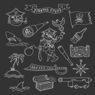 Hand drawn pirate objects collection Vector illustration Isolated