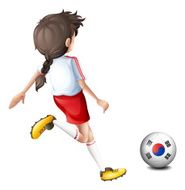 Girl kicking the ball with South Korean flag