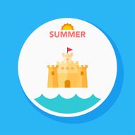 sandcastle flat icon with long shadow on circle background