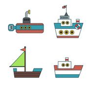 Abstract Ships Thin Line Icons Set Vector