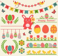 Happy Easter! Retro design elements Vector set