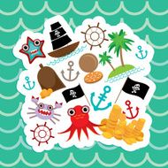 Card pirate Cute party invitation animals design Vector N2