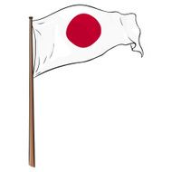Cartoon Illustration Japanese Flag Fluttering in the Wind
