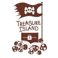 chest with treasures and skulls design