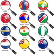 Set Flags of world sovereign states magnifying glass N2