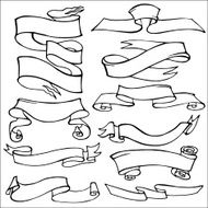 Old ribbon banner set Hand drawing Outline N2