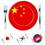 Asian Flag Plates with Knife and Fork