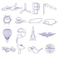 blue aeronautical and aviation outline icons set eps10