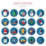 Flat Icons Set Christmas Objects with Snowfall