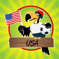 Football Mascot (Bird) Characters with flag on Light Green Background N13