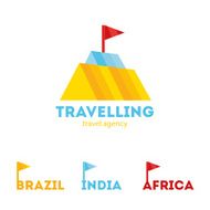 Vector modern bright creative travel company mountain logo with identity