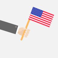 Businessman hand holding american flag Isolated Flat design style